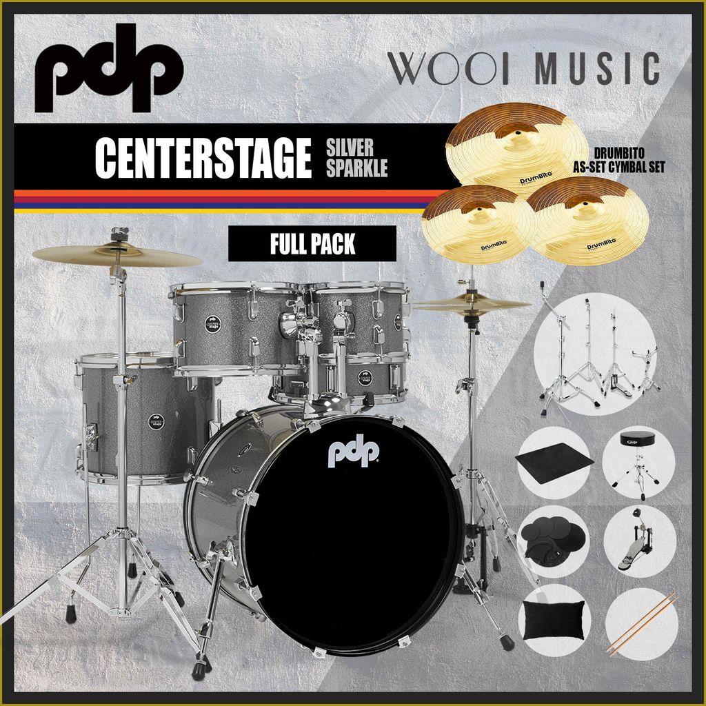 PDP CENTER STAGE DRUM - SILVER SPARKLE - FULL PACK
