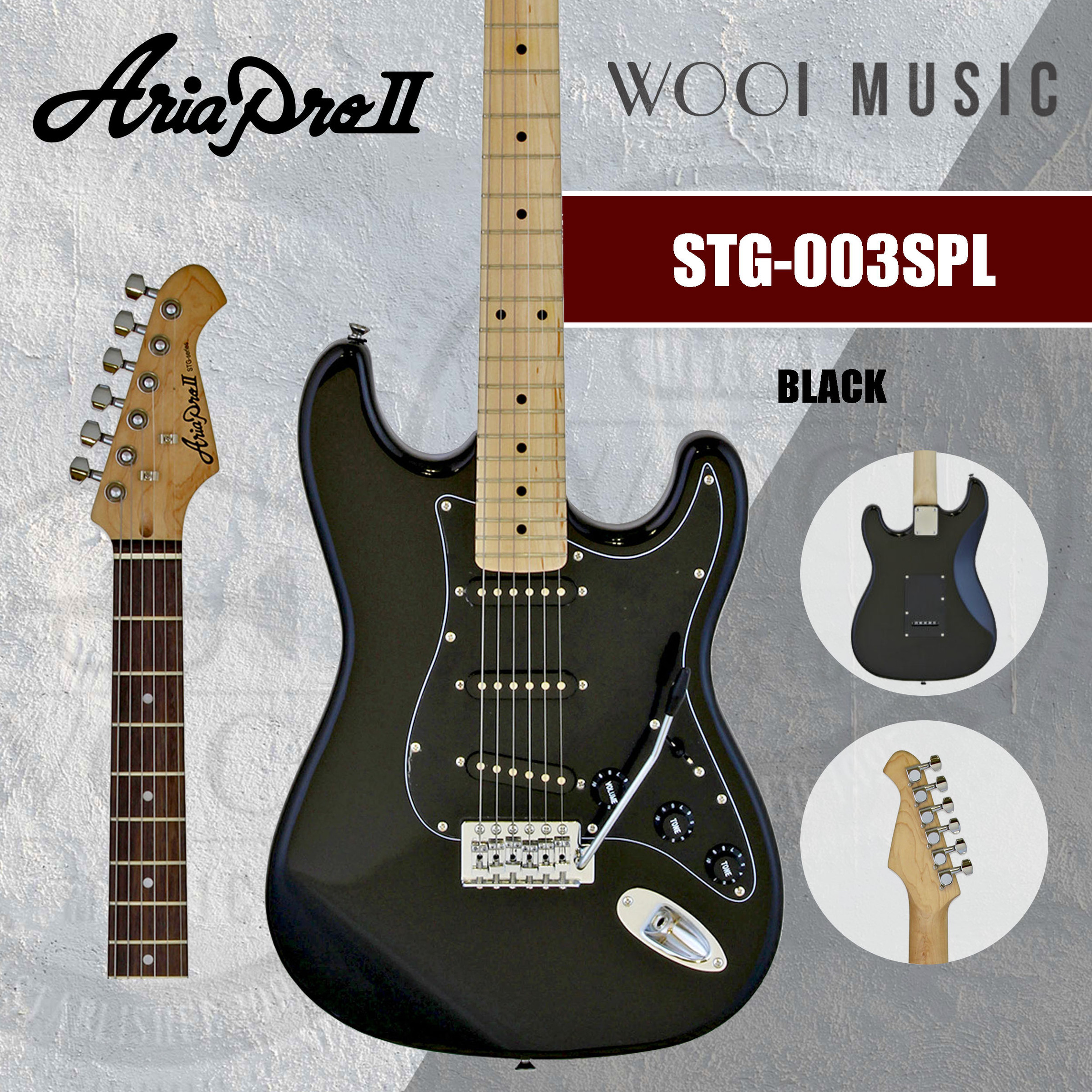Aria Pro II STG-003SPL-MBK STG Series SSS Electric Guitar