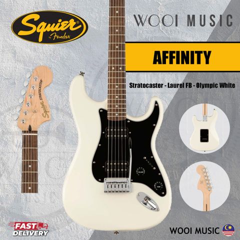 Squier Affinity Series HH Stratocaster Electric Guitar, Laurel FB, Olympic White - CP