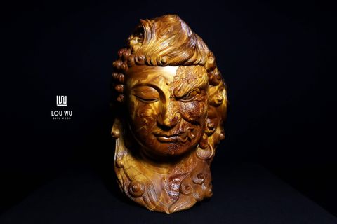 [K272] 紅檜鳳尾榴雕塑 - 佛魔首 作者:李明道老師 (經典系列) 現貨／收藏品