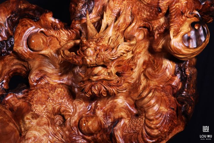 紅檜- 鳳尾榴之巧雕藝品 鳳中祥龍 (2)