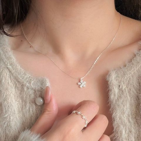 《氛圍感》A01 精緻滿鑽五瓣花純銀項鍊（silver925）