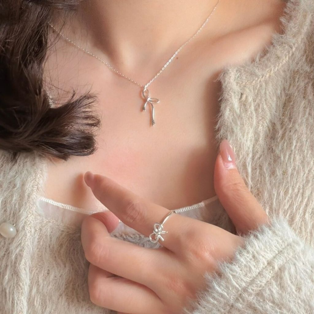 《自留 氛圍感》長絲帶蝴蝶結純銀項鍊