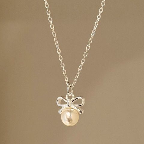 S906 珍珠小姐 蝴蝶結珍珠925純銀項鍊