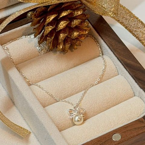 S906 珍珠小姐 蝴蝶結珍珠925純銀項鍊
