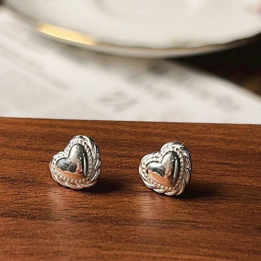 S904  瑪琳的復古雕花心型純銀耳環 Marlene's Vintage