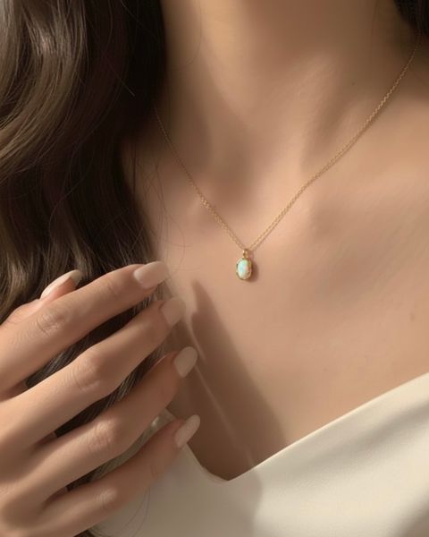 S907 睡蓮油畫 天然歐珀石24K金項鍊