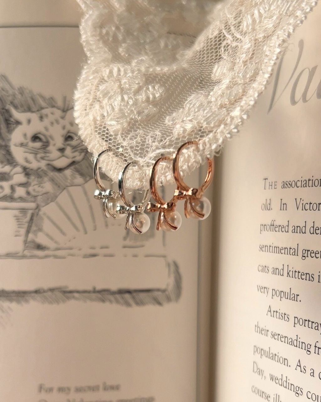 S903 珍珠緞帶耳扣 Amour Ribbon2