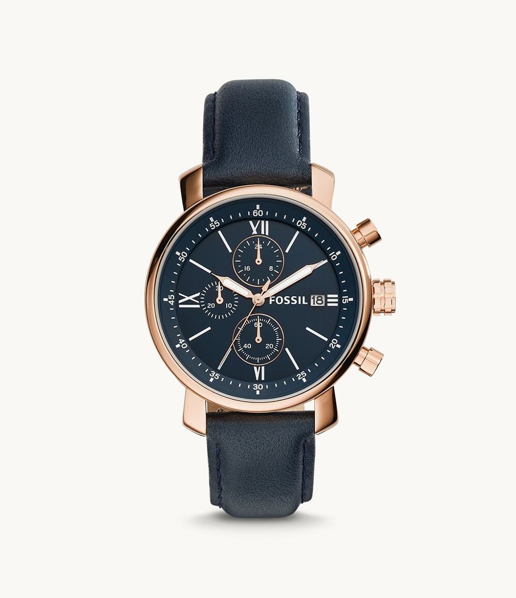 handbagbranded.com getlush jam tangan fossil outlet ready malaysia Rhett Chronograph Navy Leather Watch