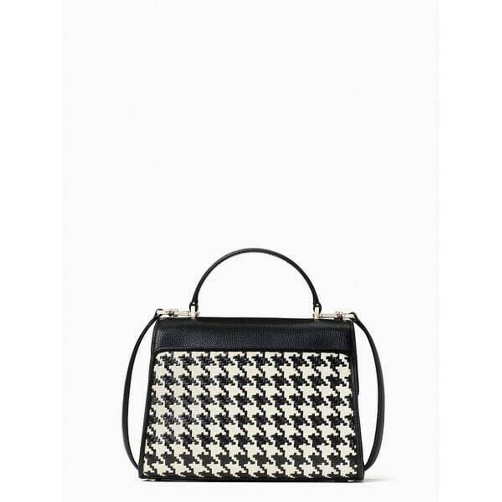 Kate Spade Darcy Straw Black Houndstooth Small Top Zip Satchel