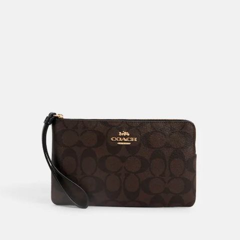 handbagbranded.com getlush outlet coach outlet personalshopper usa malaysia COACH Large Corner Zip Wristlet In Signature Canvas In Brown Black
