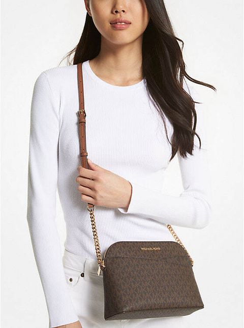 handbagbranded.com coach malaysia michael kors malaysia kate spade malaysia personalshopper tory burch malaysia Michael Kors Jet Set Travel Medium Logo Dome Crossbody Bag Brown 1