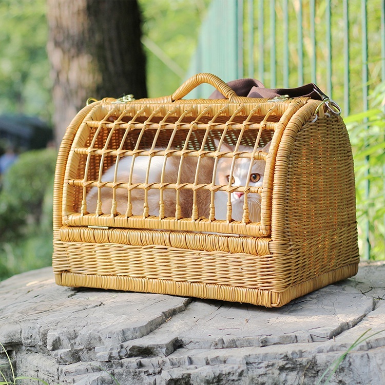 CATSCITY Rattan Pet Cat Dog Carrier