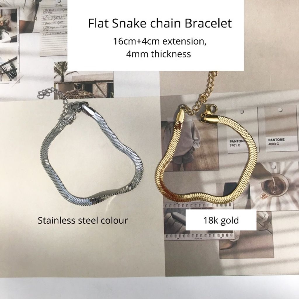 Stainless steel- Flat Snake chain Bracelet