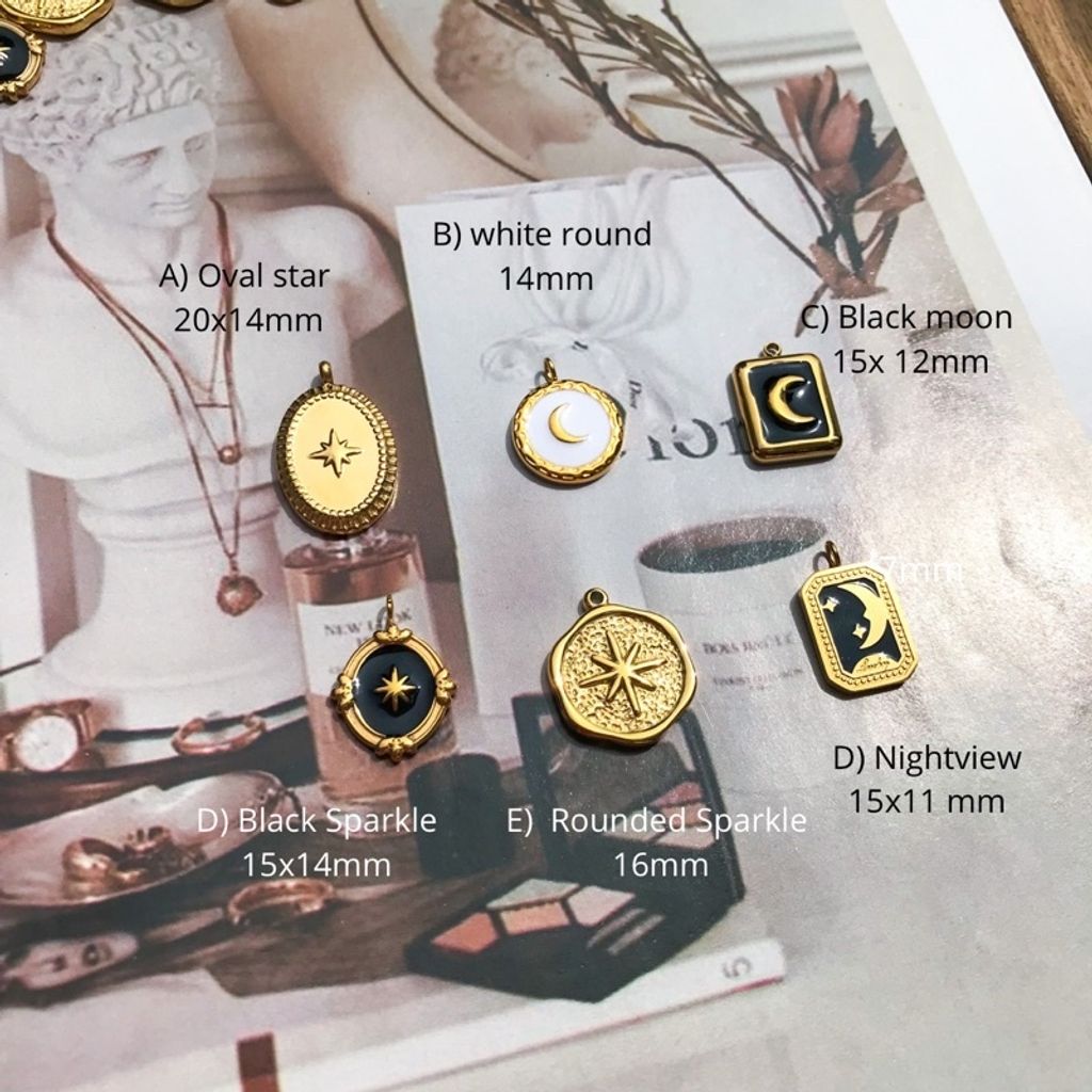 Stainless steel star moon sparkle pendant - 6 types