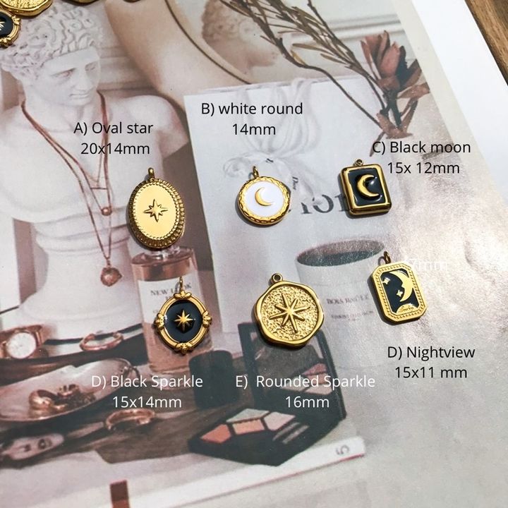Stainless steel star moon sparkle pendant - 6 types
