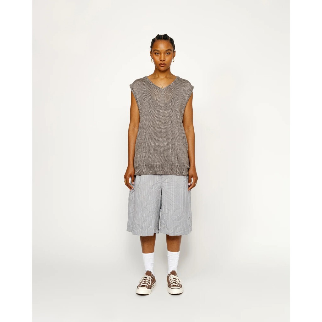 VOLUME highest PLEATED SHORT STRIPE Olive 30 VOLUME highest PLEATED SHORT STRIPE Olive 30