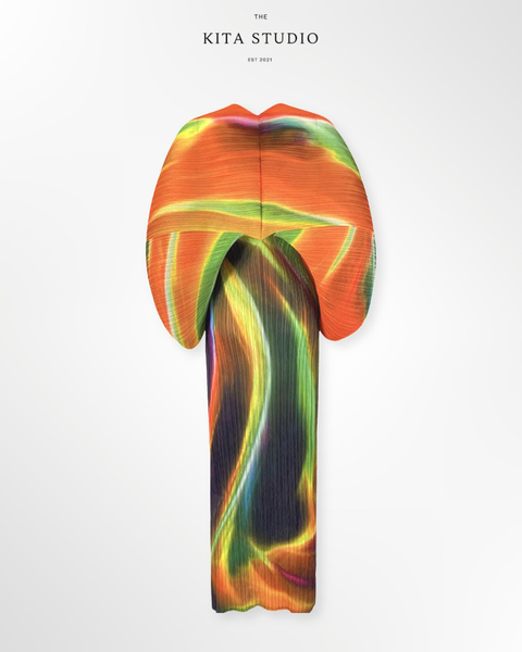 JPD025-Orange cotton kaftan with pants and flower work