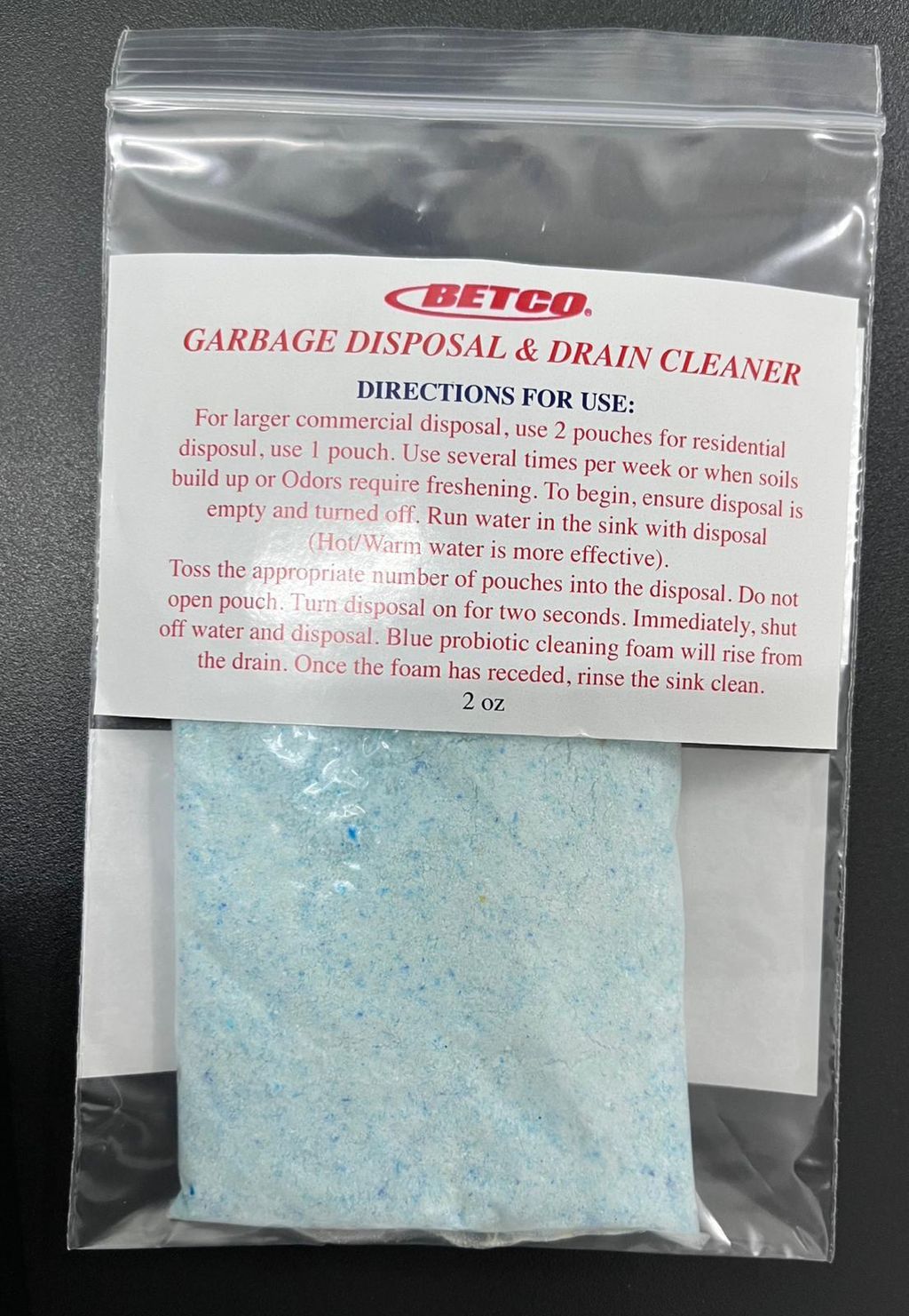 WGS005 - BETCO GARBAGE DISPOSAL & DRAIN CLEANER 2 oz SATCHE