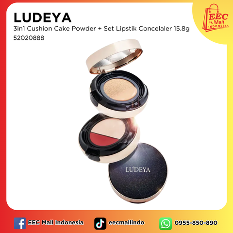 52020888 LUDEYA 3in1 Cushion Cake Powder + Set Lipstik Concelaler 15.8g