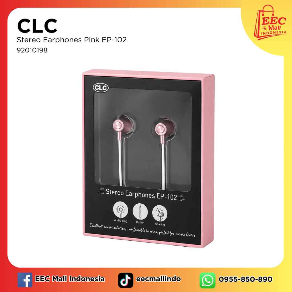 92010198 CLC Stereo Earphones Pink EP-102
