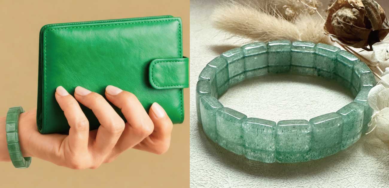 深綠色錢包配上橄欖石促進正財成長