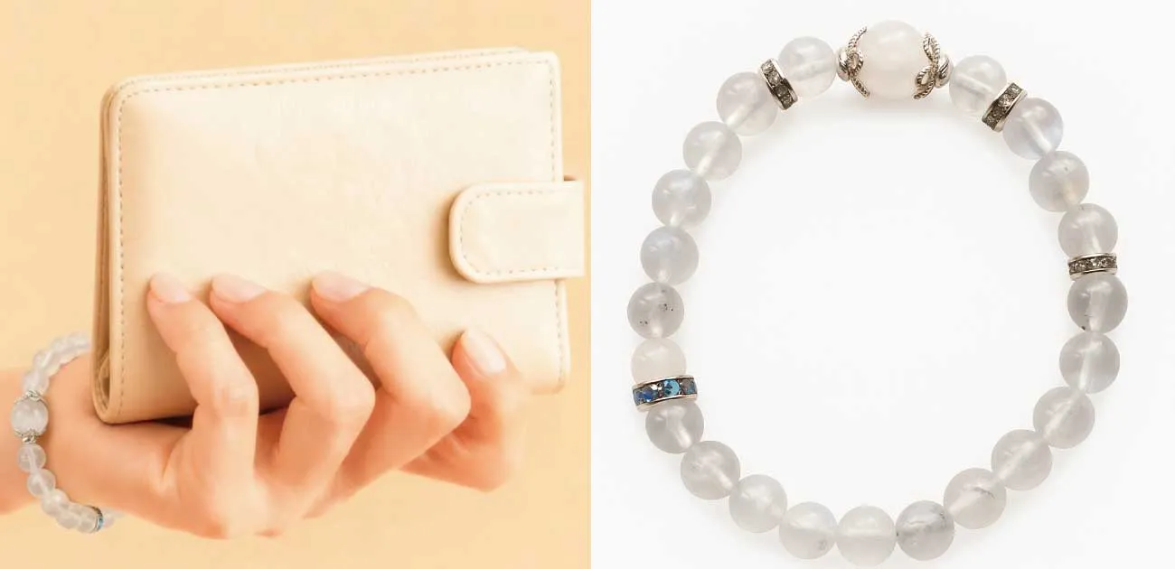 奶茶米白錢包配上 白水晶增加能量平衡