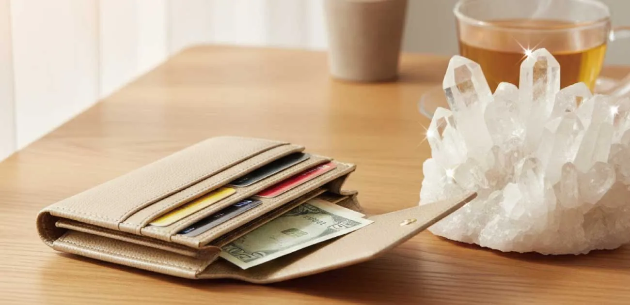 錢包打開,放在白水晶水晶淨化錢包空間。