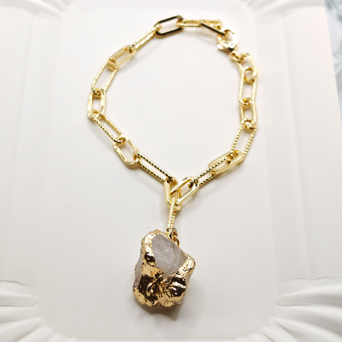 晶璨金鍊天然原石白水晶手鍊