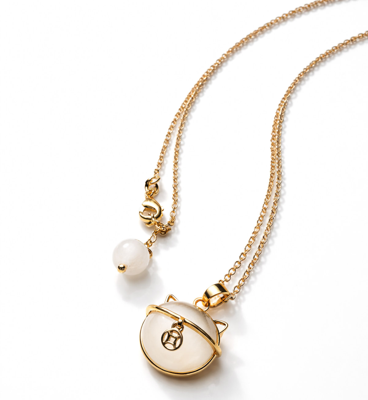 cat-eye-stone-cat-ear-lucky-coin-necklace-chain-detail-adjustable