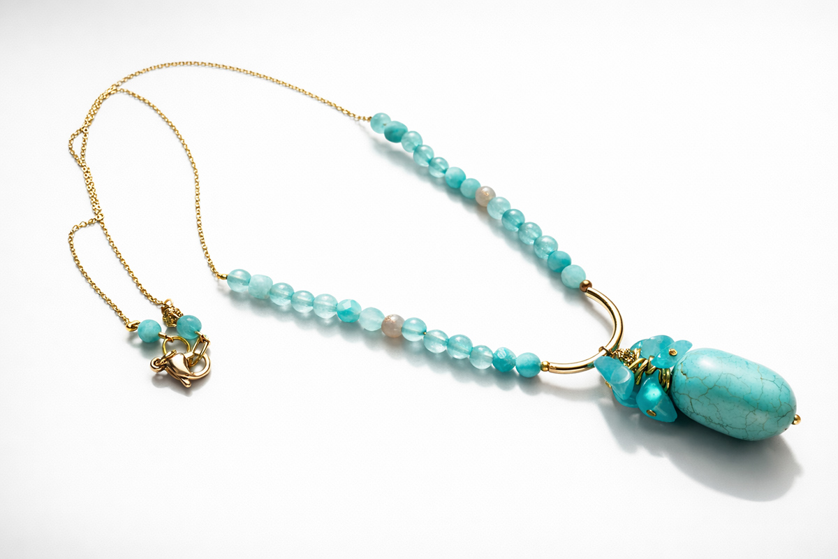amazonite-blue-phosphorite-drop-necklace-flat-lay