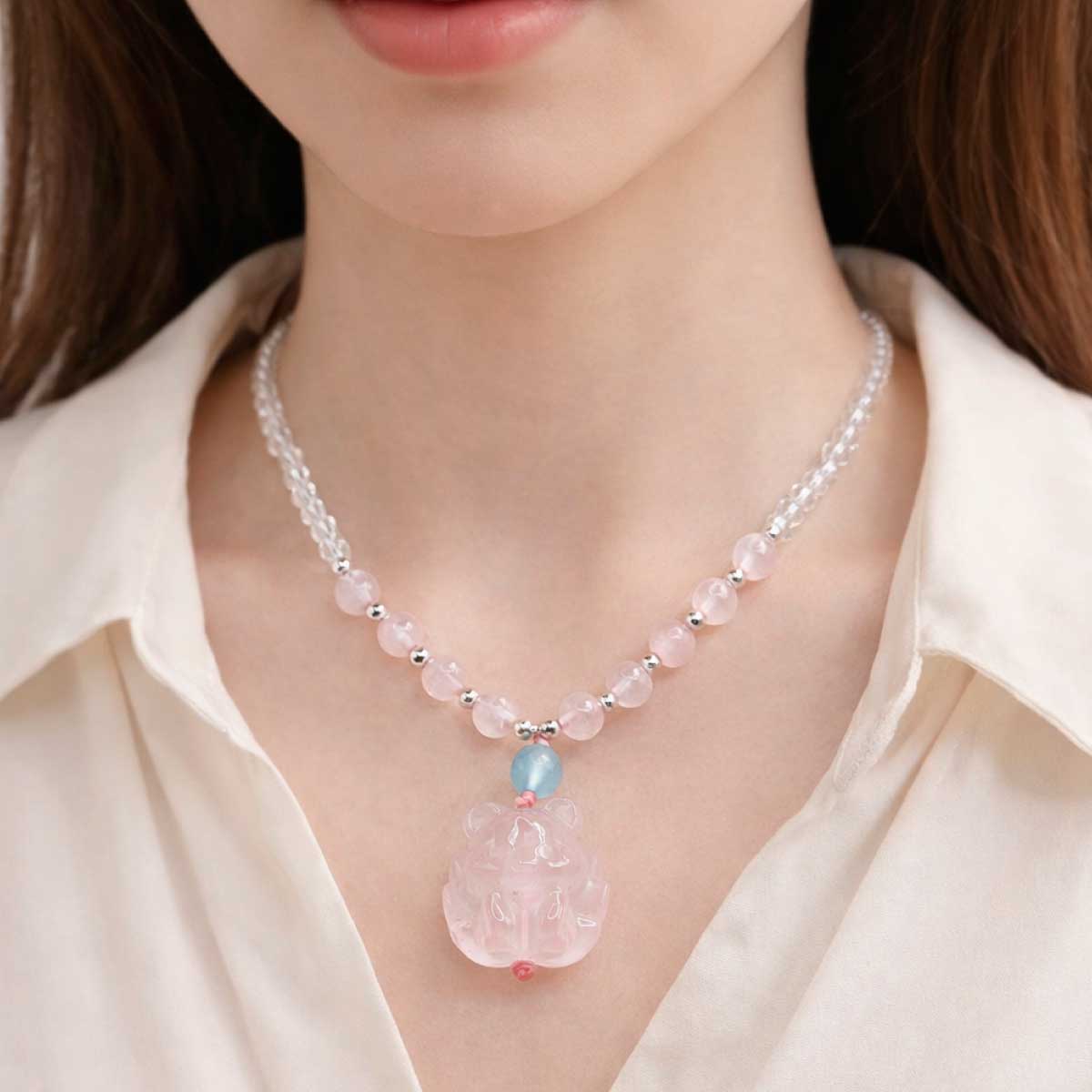 rose-quartz-guardian-fox-necklace-wearing