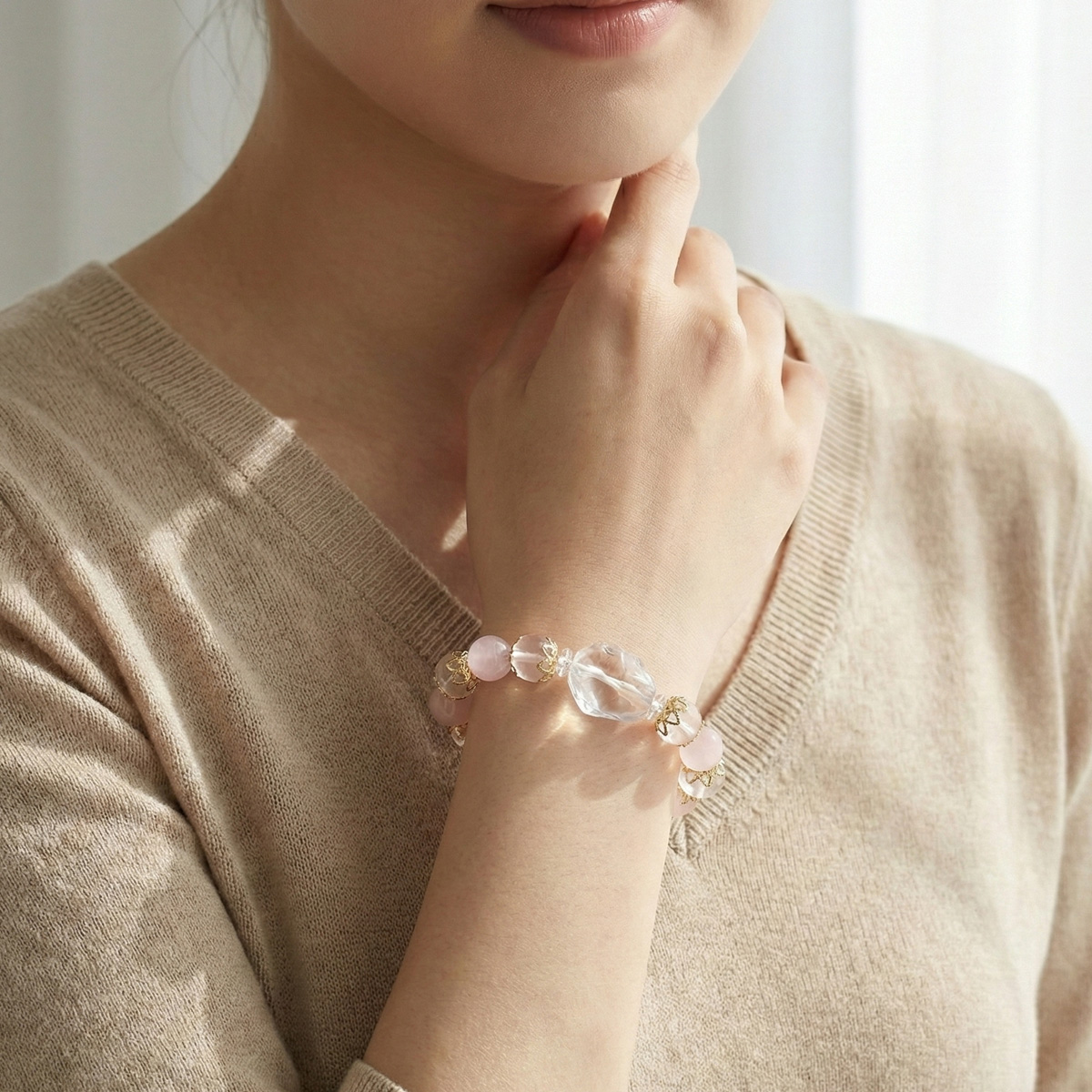 clear-quartz-rose-quartz-bracelet-lifestyle-wear