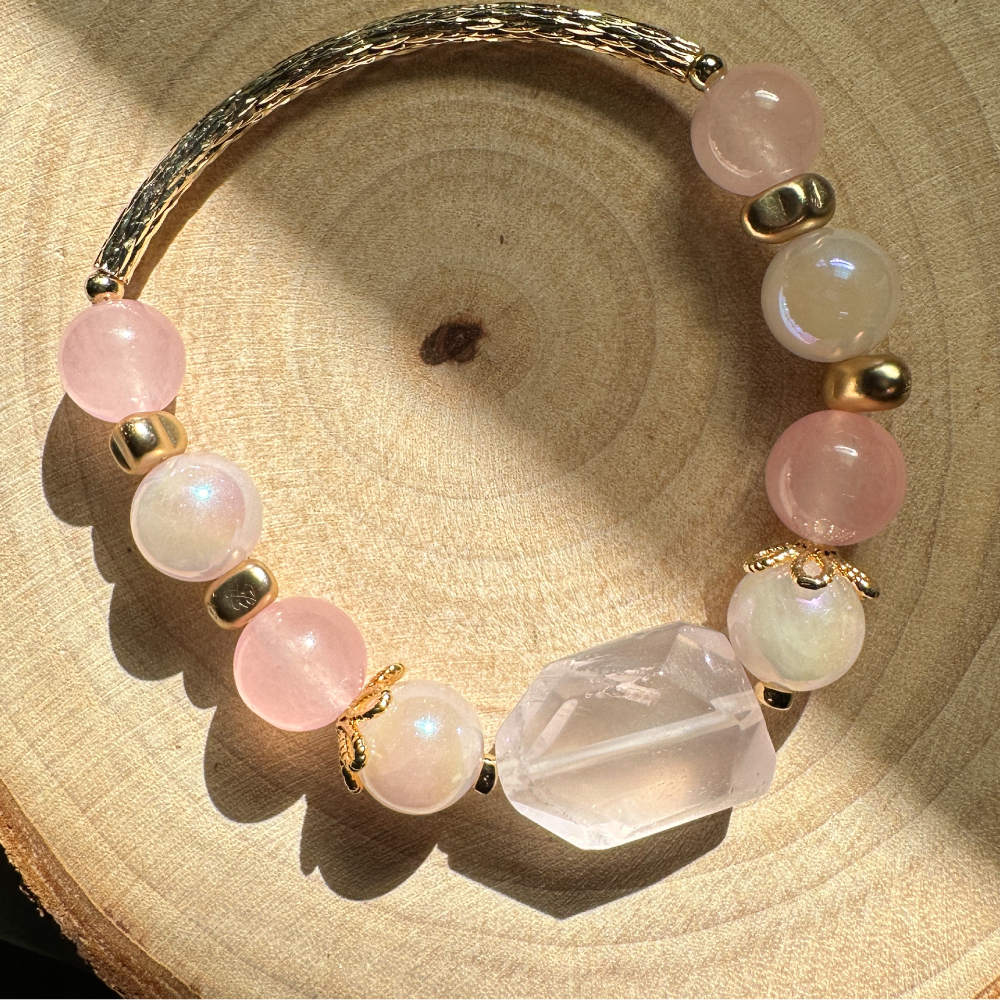 粉晶爆晶主石切面透光細節