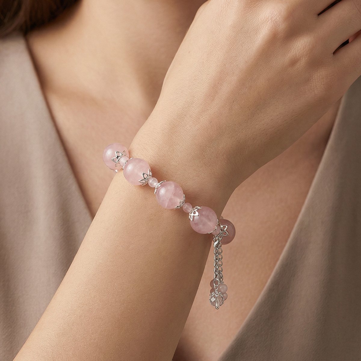 rose-quartz-lotus-large-bead-bracelet-lifestyle-wear