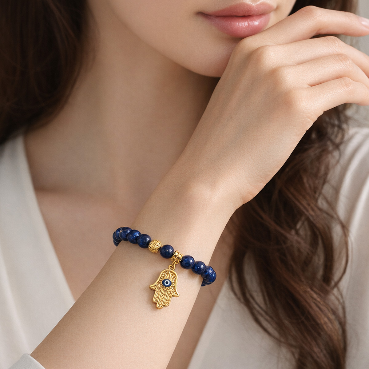 深藍青金石佛手守護之眼手鍊