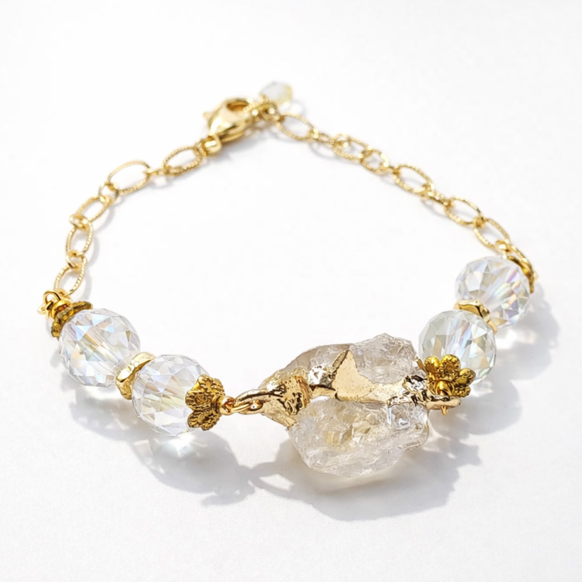 clear-quartz-raw-stone-gold-chain-bracelet-front