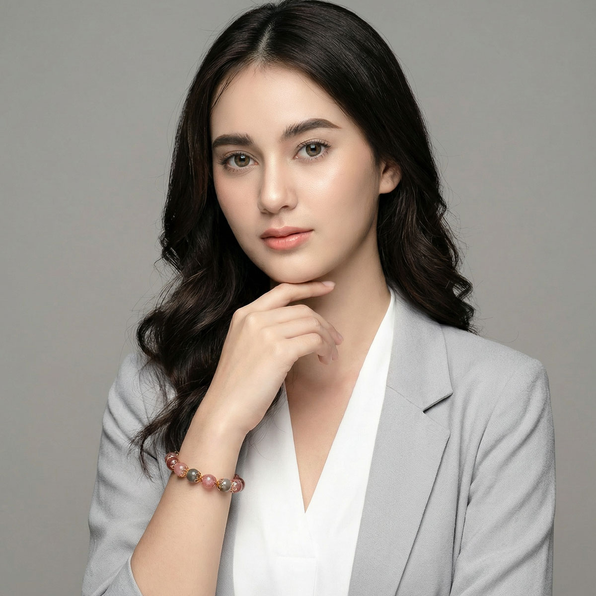 strawberry-smoky-quartz-flower-bracelet-business-style-model