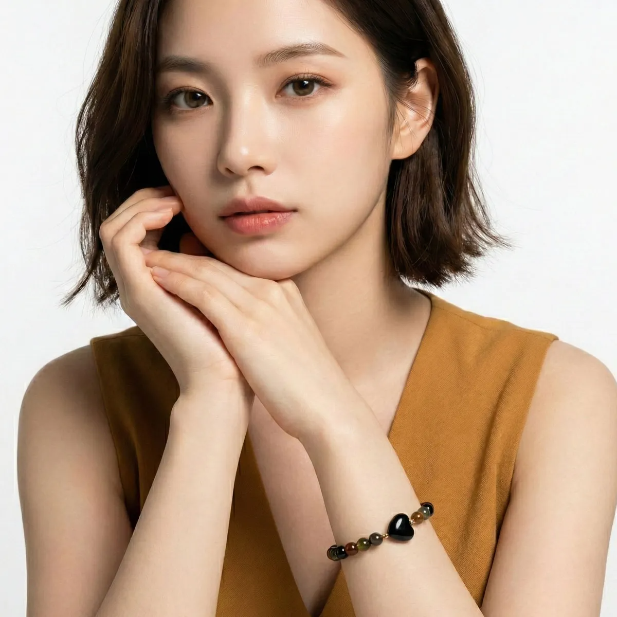 黑曜石愛心黑碧璽金屬環手鍊