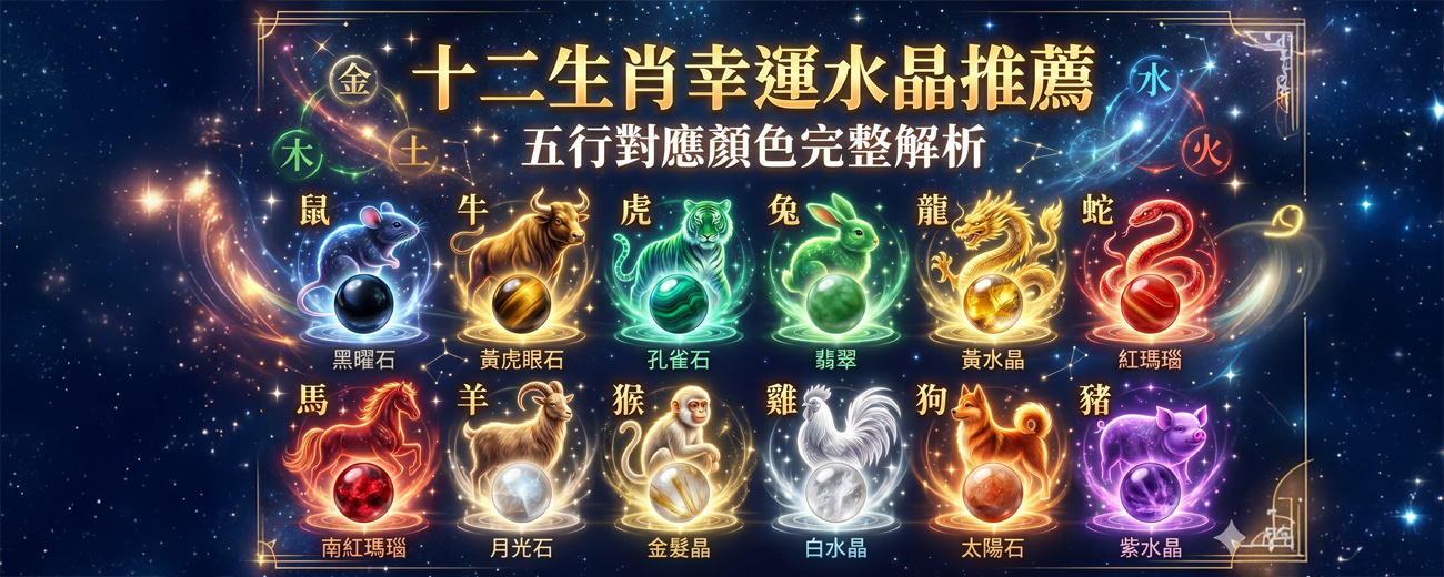 十二生肖幸運水晶推薦｜五行對應顏色完整指南