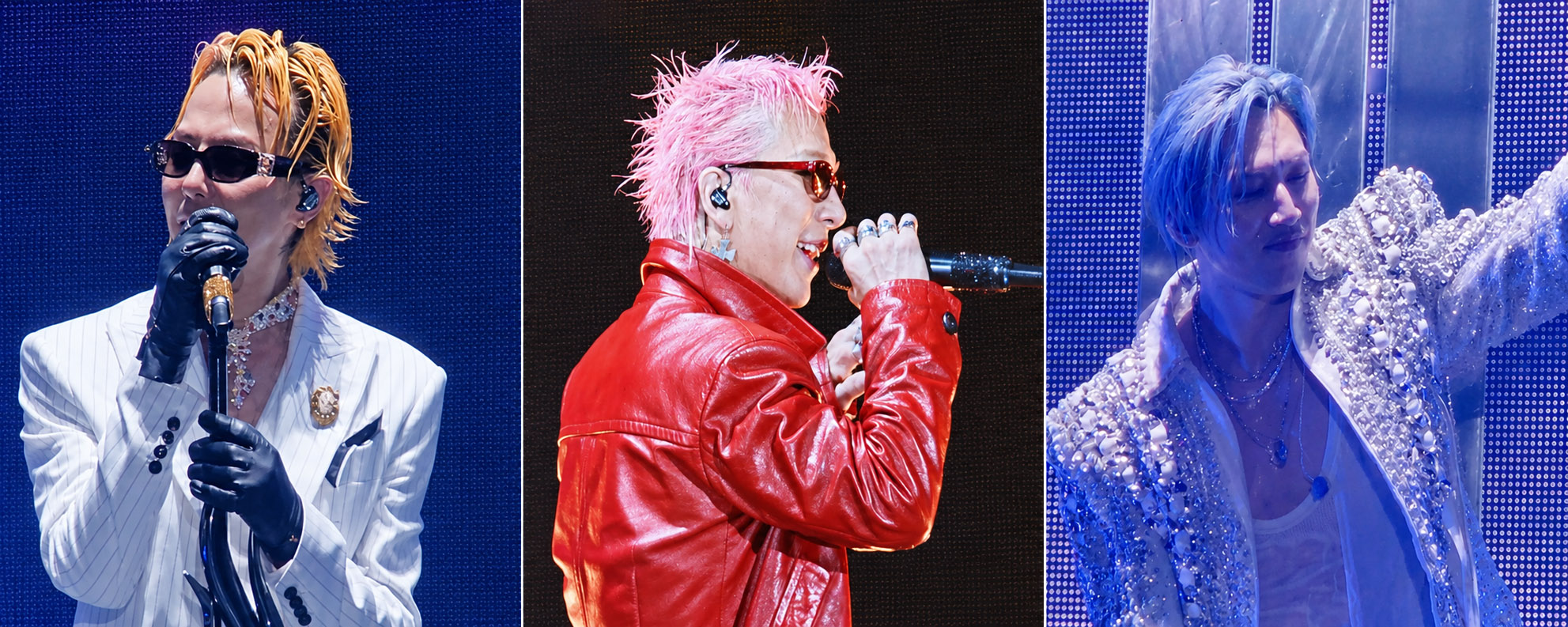 BIGBANG 演唱會舞台特寫三聯圖，三位歌手高清舞台照片