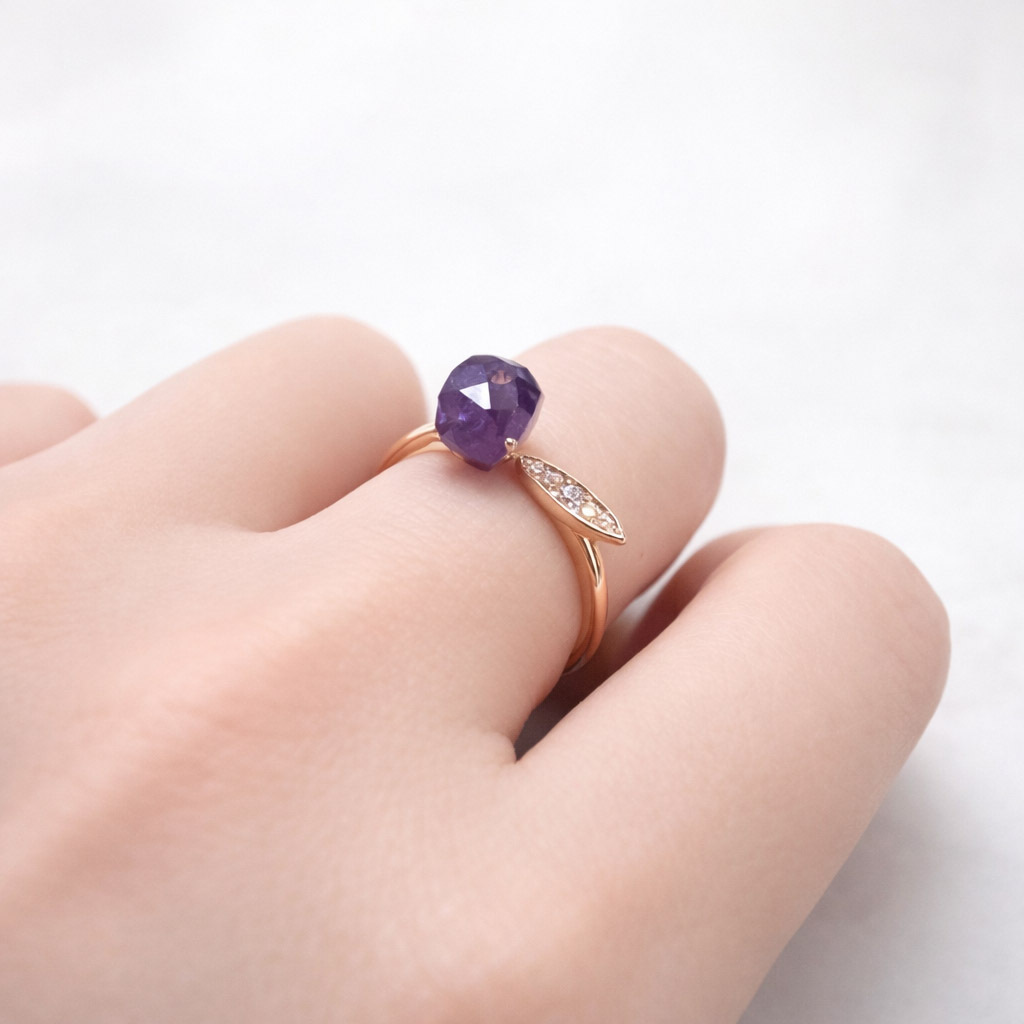 amethyst-open-ring-gold-band-worn-hand