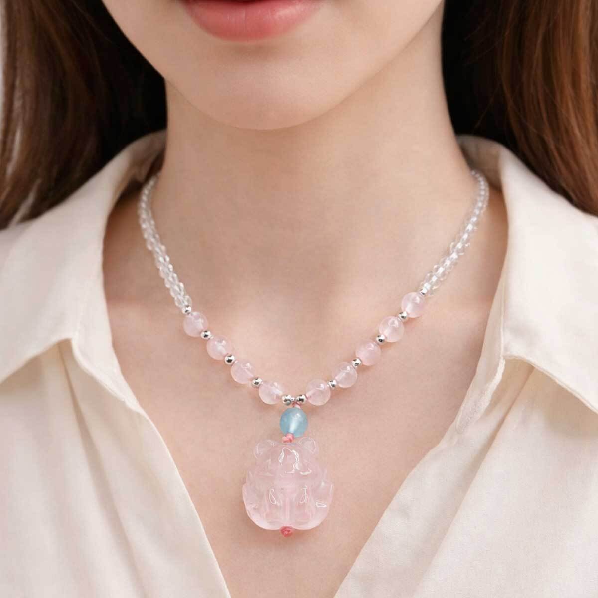 rose-quartz-guardian-fox-necklace-wearing