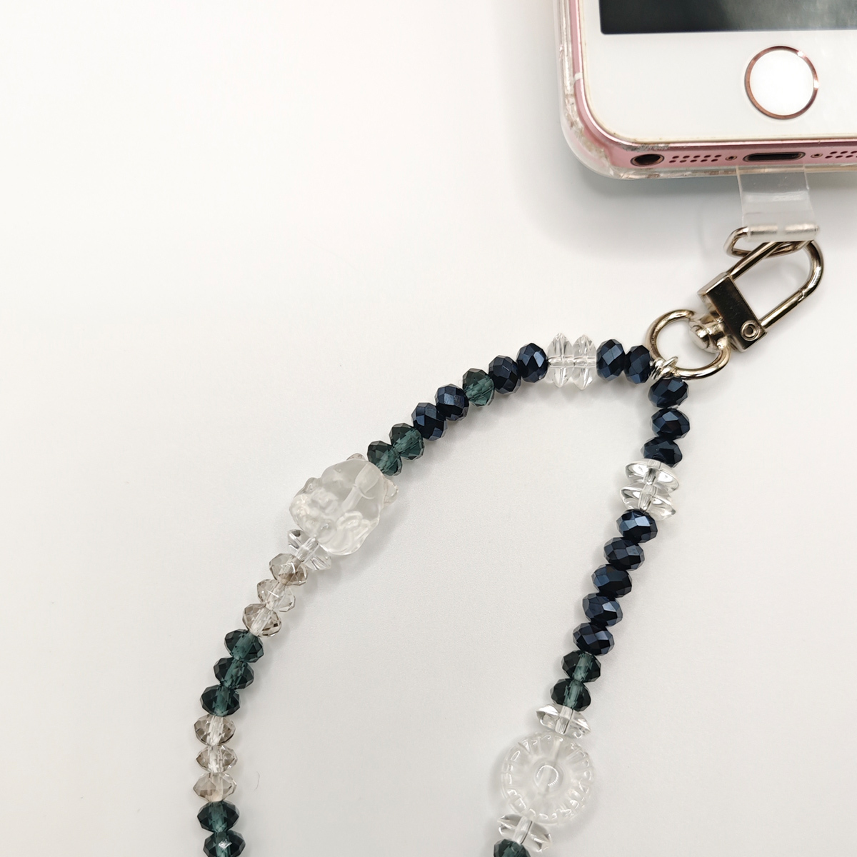 white-crystal-nine-tail-fox-wrist-strap-closeup