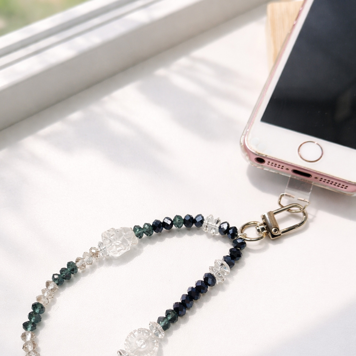 white-crystal-nine-tail-fox-phone-strap-on-phone-2