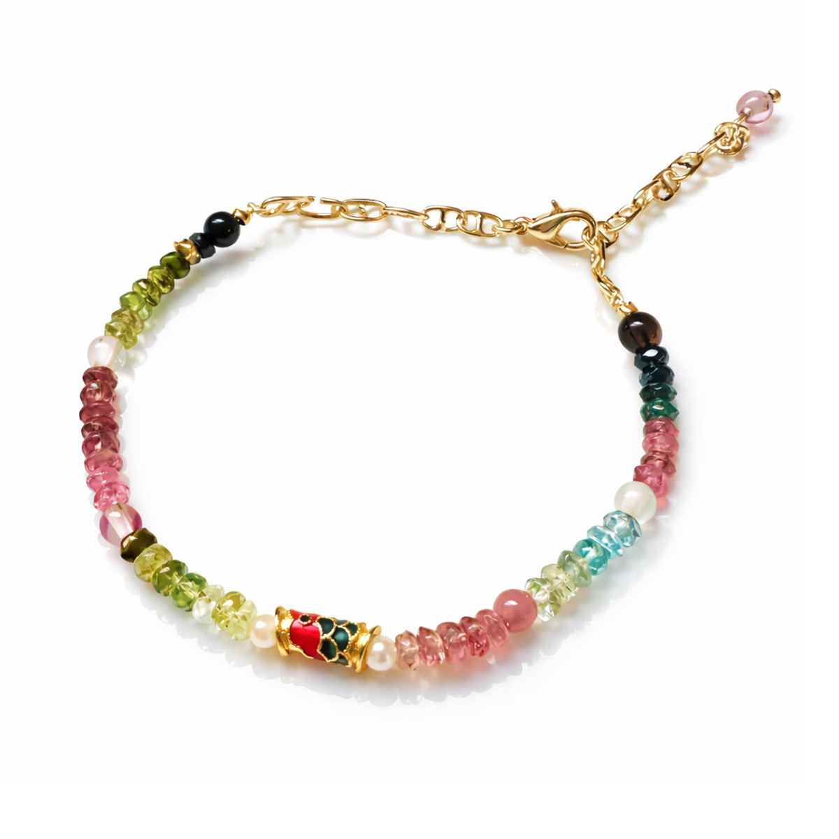 multicolor-tourmaline-koi-enamel-bead-bracelet-detail