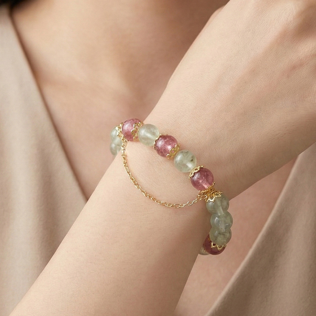 clear-strawberry-olivine-crystal-bracelet-worn