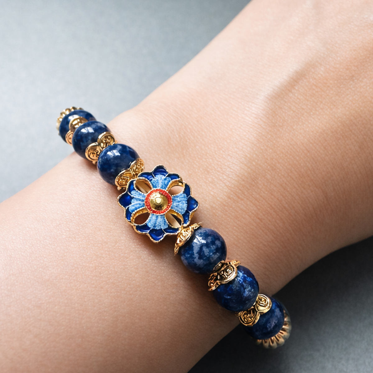 aquamarine-cloisonne-lapis-lazuli-bracelet-wrist-detail