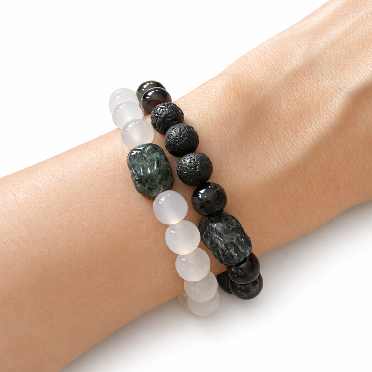 obsidian-rabbit-white-chalcedony-bracelet-layered