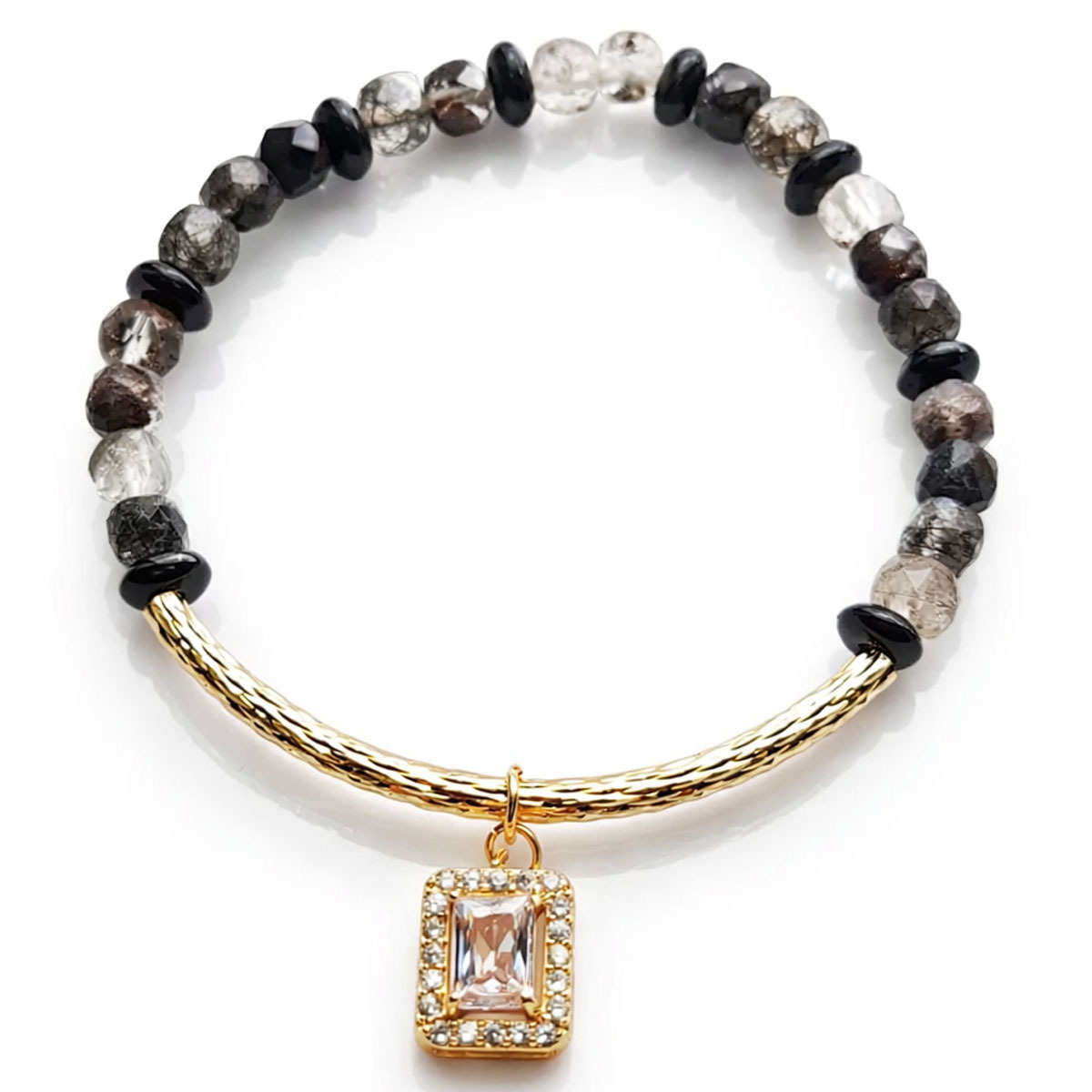black-rutilated-quartz-gold-bracelet-diamond-pendant-front